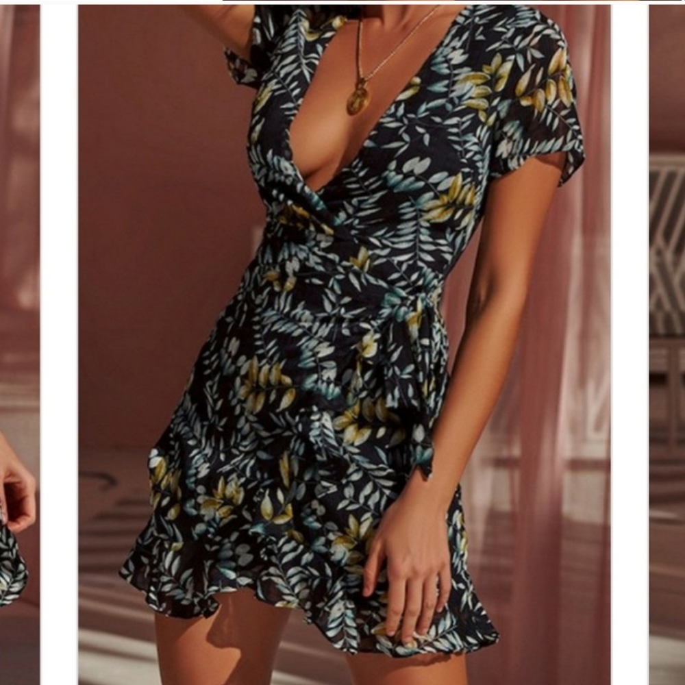 Gypsy Love Wrap Mini Dress Ruffle Boho Black - Picture 1 of 8